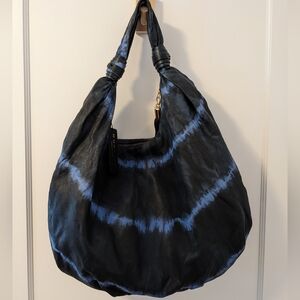 Montini Italian Leather Slouchy Hobo Bag - Black Blue Tie Dye Large NWT